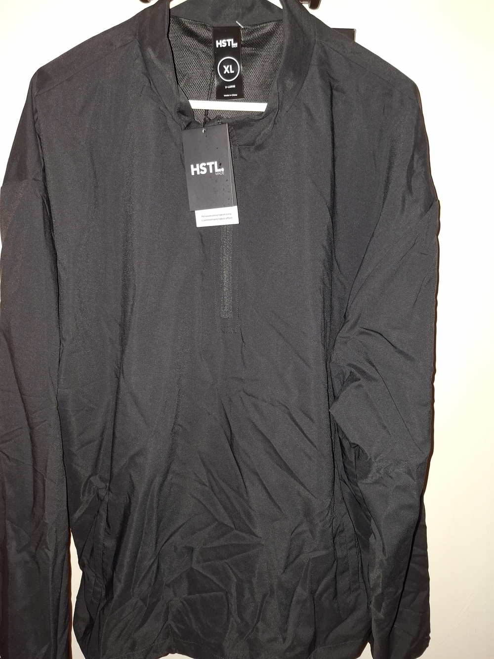 HSTL MADE Men's Black Windbreaker Jacket Full Zip Stand-Up Collar Short XL